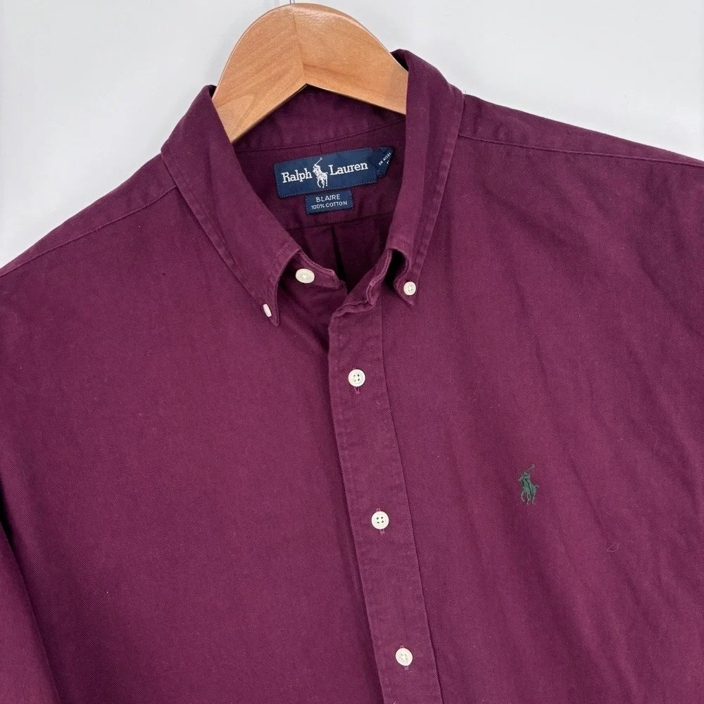 VTG Polo Ralph Lauren Blaire Shirt Mens XL Burgundy Heavyweight Twill Preppy